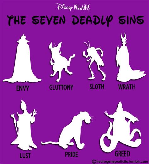 the 7 deadly sins with the 7 deadly disney villains how many can you identify envy the