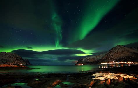 Wallpaper Sea The Sky Night Rocks Northern Lights Norway Norway