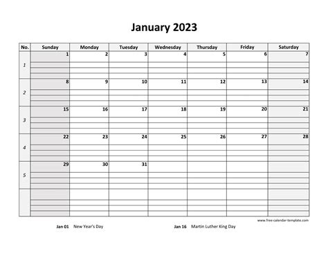 2023 Printable Calendar With Notes Calendar 2023