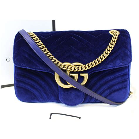 Gucci Gg Marmont Velvet Medium Shoulder Bag Blue 443496 Us