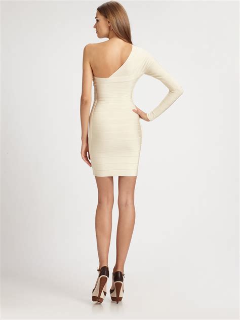 Lyst Hervé Léger Asymmetrical Bandage Dress In White