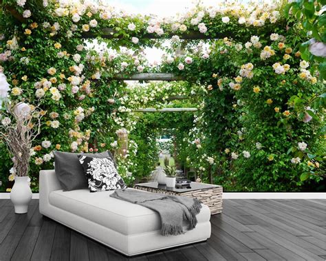Beibehang Custom Wallpaper Rose Garden Corridor Pastoral Flowers Tv