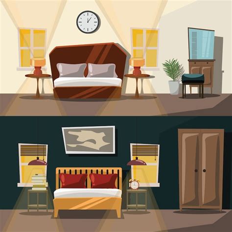 Premium Vector Bedroom Interior Set Vector Illustration