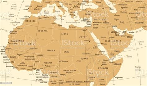 North Africa Map Vintage Vector Illustration Stock Illustration