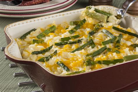 Chicken, mushrooms, asparagus and pasta in a creamy cheesy sauce is the perfect comfort food for a chilly night. Rice and Asparagus Casserole | MrFood.com