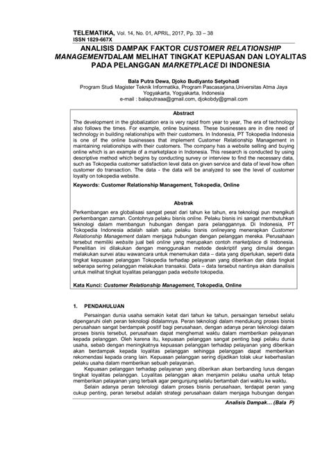 PDF Analisis Dampak Faktor Customer Relationship Managementdalam