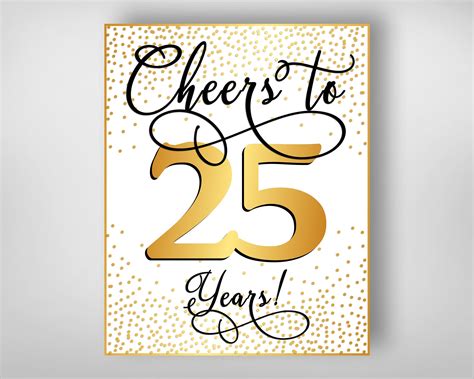 Cheers To 25 Years Party Sign Decoration Gold Confetti Dust Etsy