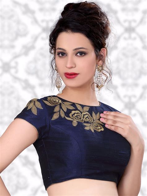 Navy Raw Silk Designer Ready Made Nice Blouse For Price Or Detail Do