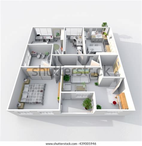 3d Interior Rendering Perspective View Square Stock Illustration