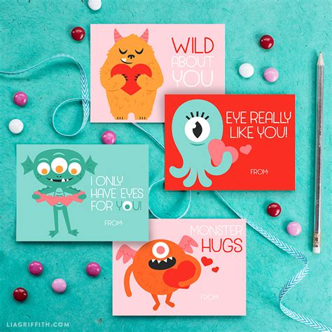 Download A Print A Set Of Cute Monster Valentines Day Cards