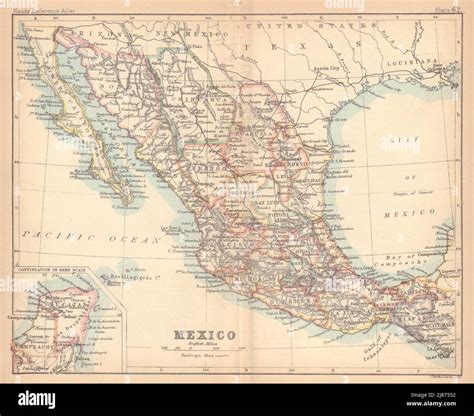 México Mapa Antiguo Bartholomew 1888 Vieja Carta De Plan Vintage