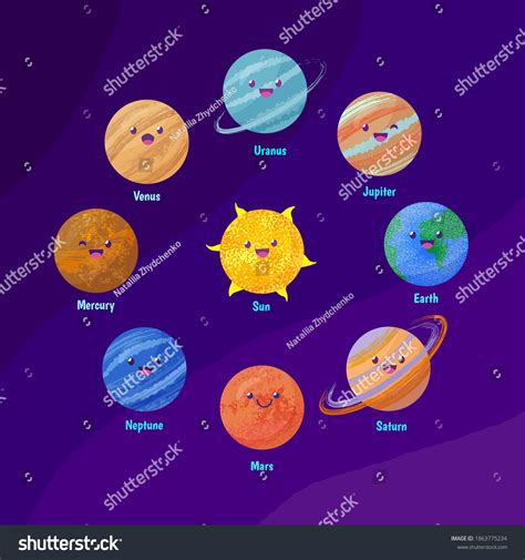Set Cute Planets Solar System Cartoon Stok Vektör Telifsiz 1863775234