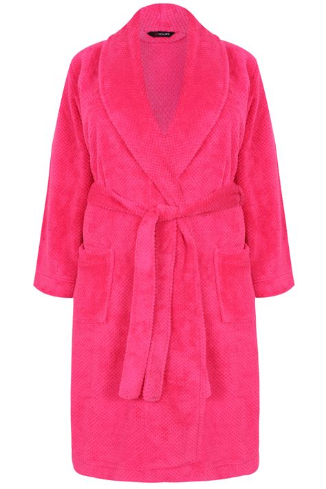 Bright Pink Super Soft Fleece Dressing Gown With Pockets Plus Size 14 16 18 20 22 24 26 28 30 32 34