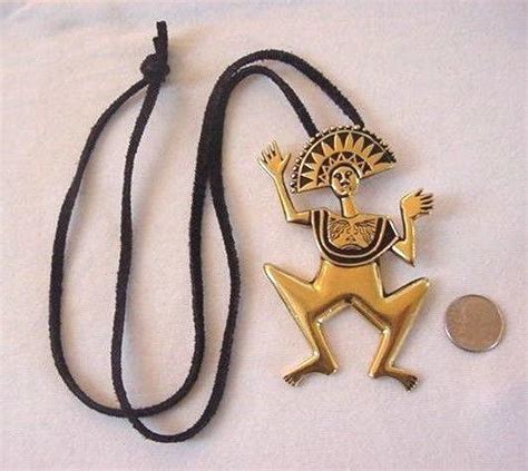 Vtg Rare Laurel Burch Tribal Aztec Mayan Sun God Warrior Necklace