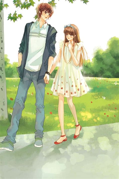 Download Romance Anime Couple Holding Hands Under Tree Wallpaper