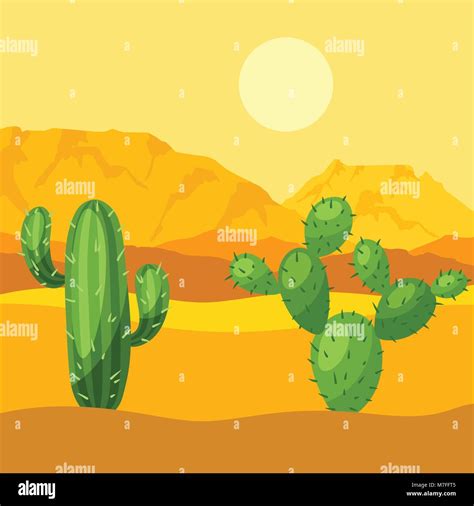 Ilustración del desierto mexicano con cactus y montañas Imagen Vector de stock Alamy
