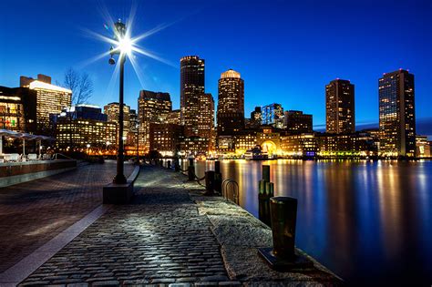 Fonds Decran Usa Gratte Ciel Boston Massachusetts Waterfront Nuit