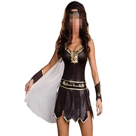 women brown gladiator xena princess roman spartan fancy dress costume party costumes on
