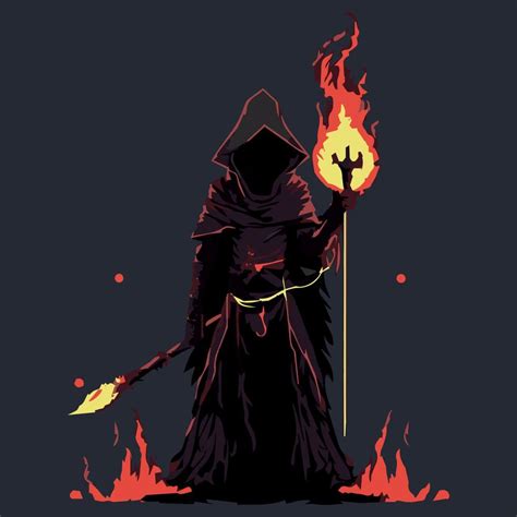 Fire Mage Vector Illustration Dark Wizard Fairytale Sorcerer Casting
