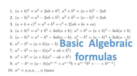 Basic Algebraic Formulas Part 1 Youtube