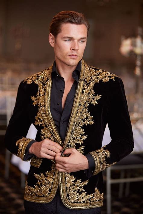 Gold Beaded Black Velvet Jacket Suit Fashion Mens Fashion Suits Mens Fashion