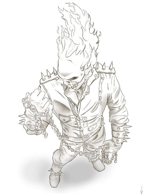 A Drawing Of A Man With Fire On His Face And Arms In White Background