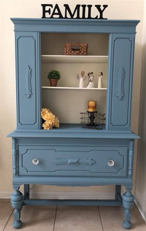 Chalk paint kitchen cabinet update. Cabinet in Stillwater Blue & Antique White | General ...