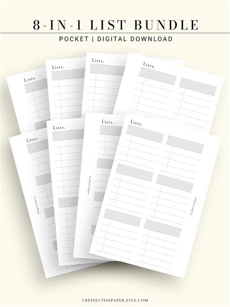 Checklist Template Printable Pocket Planner Inserts Bundle Etsy