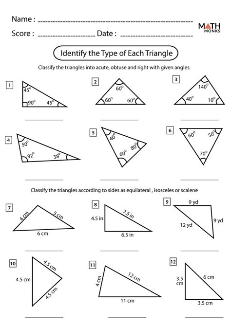 Triangle Worksheets Math Monks