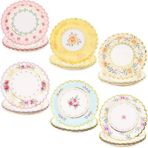 48 Pack Tea Party Supplies Disposable Scalloped Paper Plates In