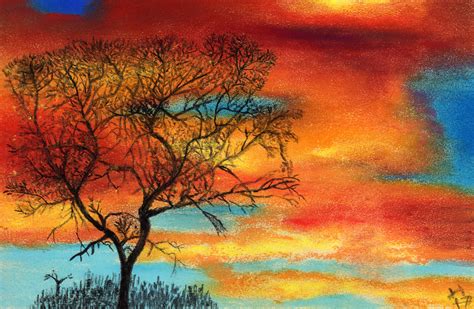 Tree And Sky Soft Pastels And Charcoal By Jerryhat On
