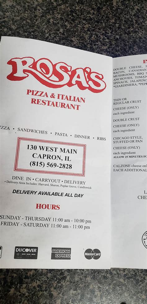 Menu At Rosas Pizza And Italian Restaurant Capron