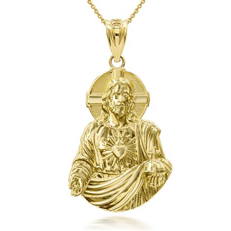 3d 10k14k Solid Gold Jesus Christ Sacred Heart Big Pendant Necklace