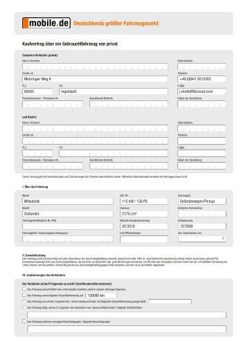 Mustervertrag zum downloaden und ausdrucken. AUTOKAUFVERTRAG MOBILE PDF