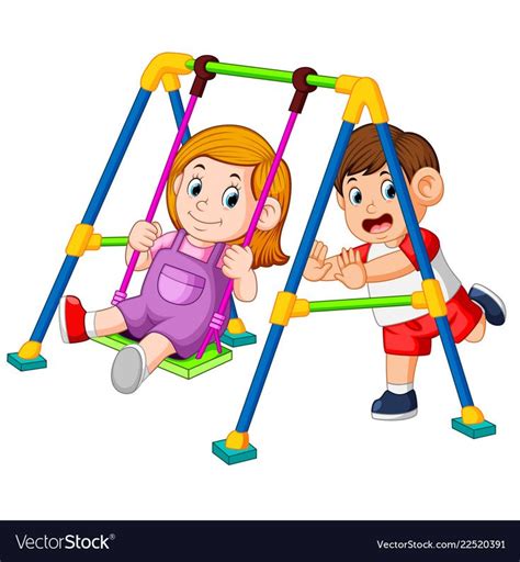 Children Have Fun Playing Swings Vector Image On Vectorstock Kids