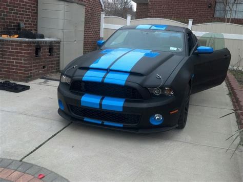 Matte Black W Gloss Grabber Blue Stripes Ford Mustang Mustang