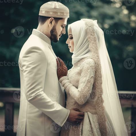 Portrait Of Muslim Wedding Couple Wearing Traditional Attire