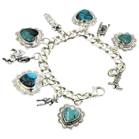 Egk Jewelry Sterling Silver Turquoise Charm Bracelet At 1stdibs