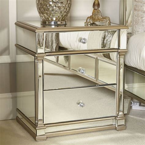 Athens Gold Mirrored 3 Drawer Chest Bedside Cabinet Bedside Table Picture Perfect Home