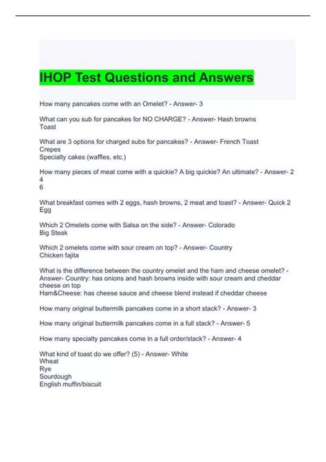 IHOP Test Questions and Answers 2024 (Graded A) - IHOP SOP - Stuvia US