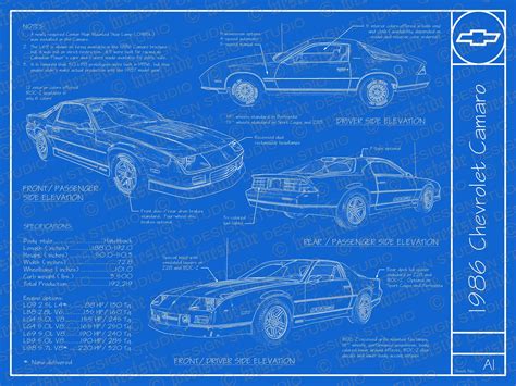 1986 Chevrolet Camaro Blueprint Poster 18x24 Jpeg Etsy