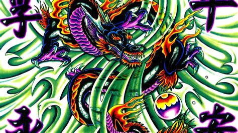 Artistic Purple Green Dragon Tattoo Hd Trippy Wallpapers