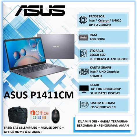 Jual Free Ohs Laptop Murah Asus Expertbook P1411cm Intel N4020 Ram