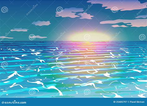 Sunset Over The Ocean Stock Illustration Illustration Of Autumn 25405797