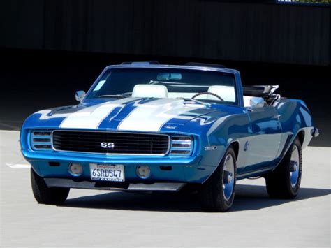 Chevrolet Camaro Convertible 1969 Blue With White Sport Stripes For