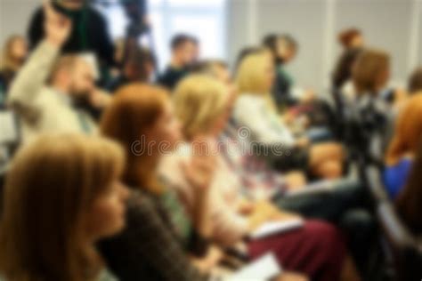 Blurred Business Seminar Meeting In The Conference Hall Defocused People Stock Image Image Of
