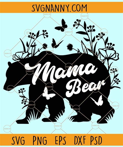 Mama bear with flowers svg, Mom Life Svg, Mama Bear Svg, Mom SVG, gift
