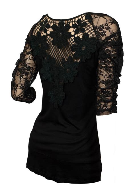 Sexy Lace Accented Black Plus Size Tunic Top Evogues Apparel