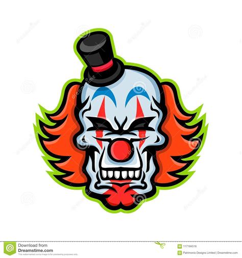 Whiteface Clown Skull Mascot Vector Illustration