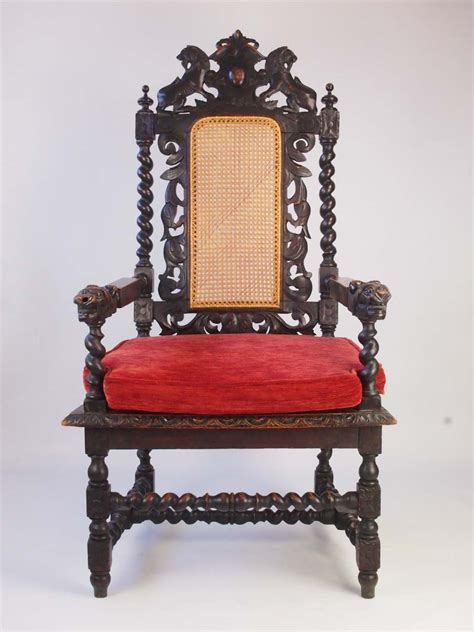 Large Antique Victorian Gothic Revival Throne Chair